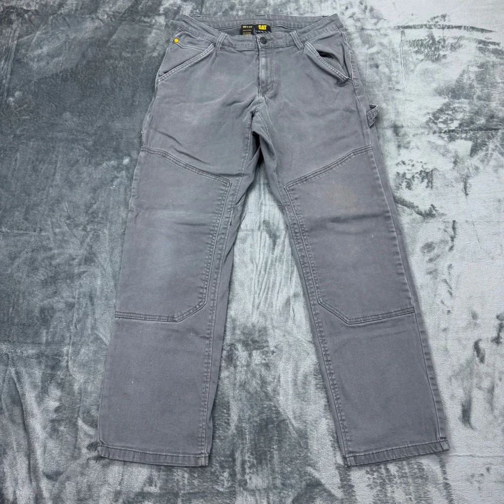 CAT Caterpillar Mens Grey Double Knee Work Pants 32x32 Utility Carpenter 1554304